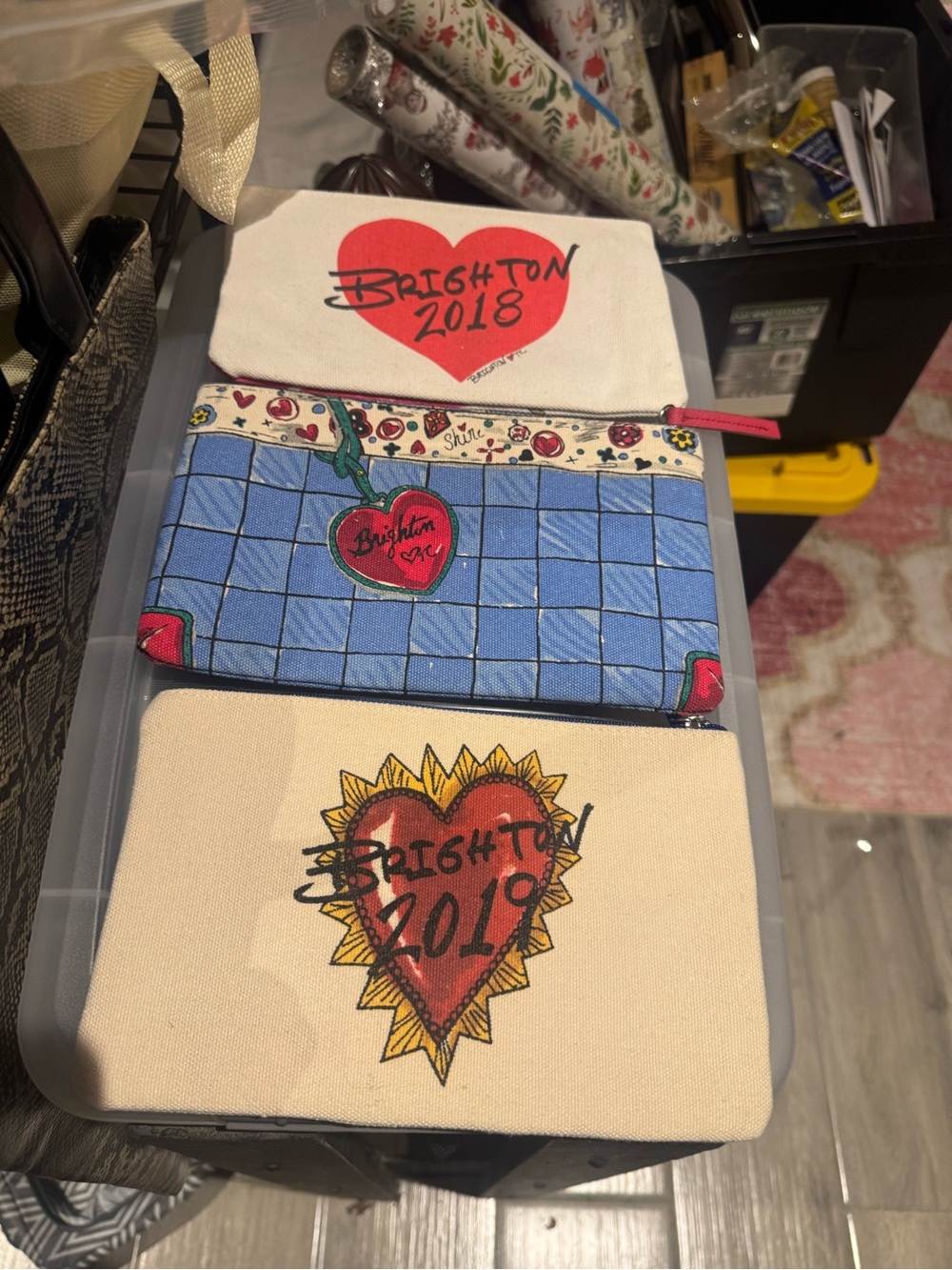 3 canvas Brighton cosmetic bags